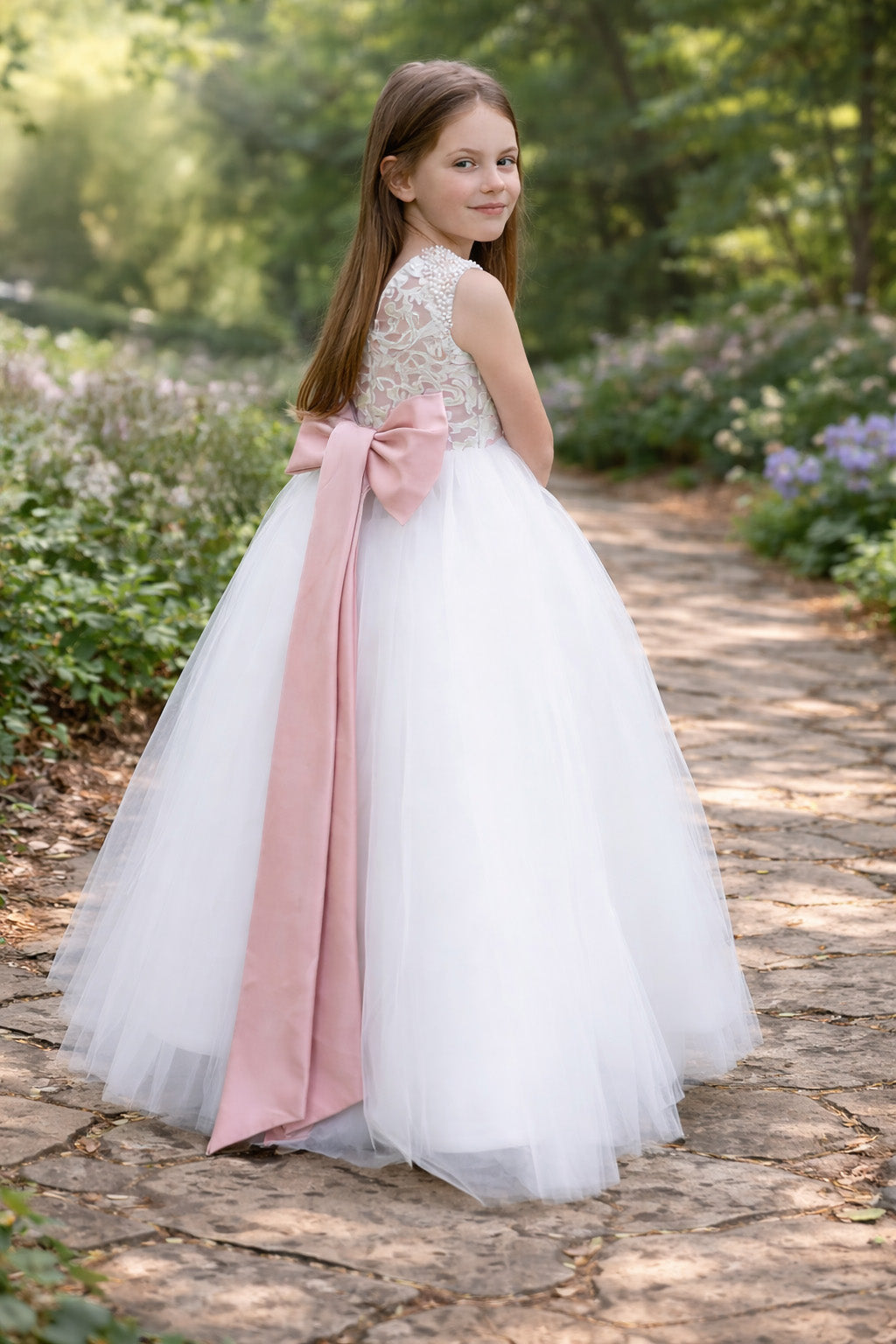Maryanne in Dusty Pink + Ivory White Skirt - Flower Girl Dress  Lilly + Bo