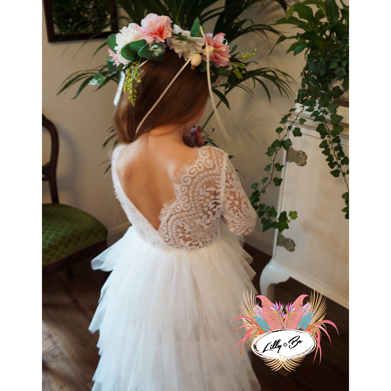 Lace back flower girl dress hot sale