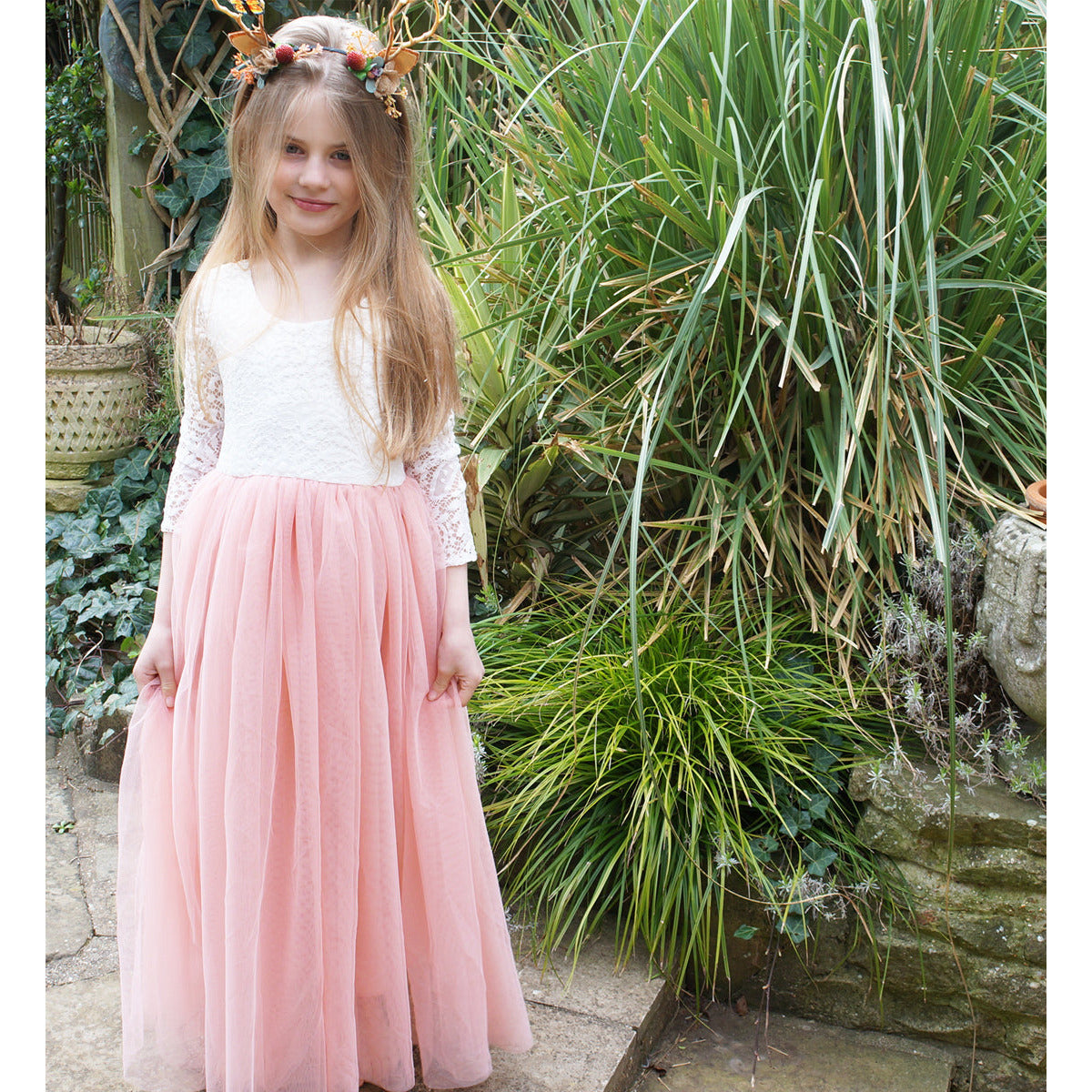 Dusty rose tulle flower girl dress clearance