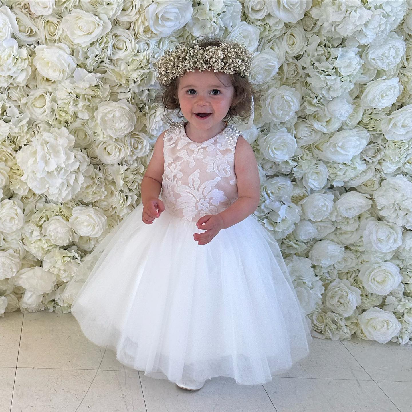 Maryanne in Champagne + Ivory White Skirt - Flower Girl Dress