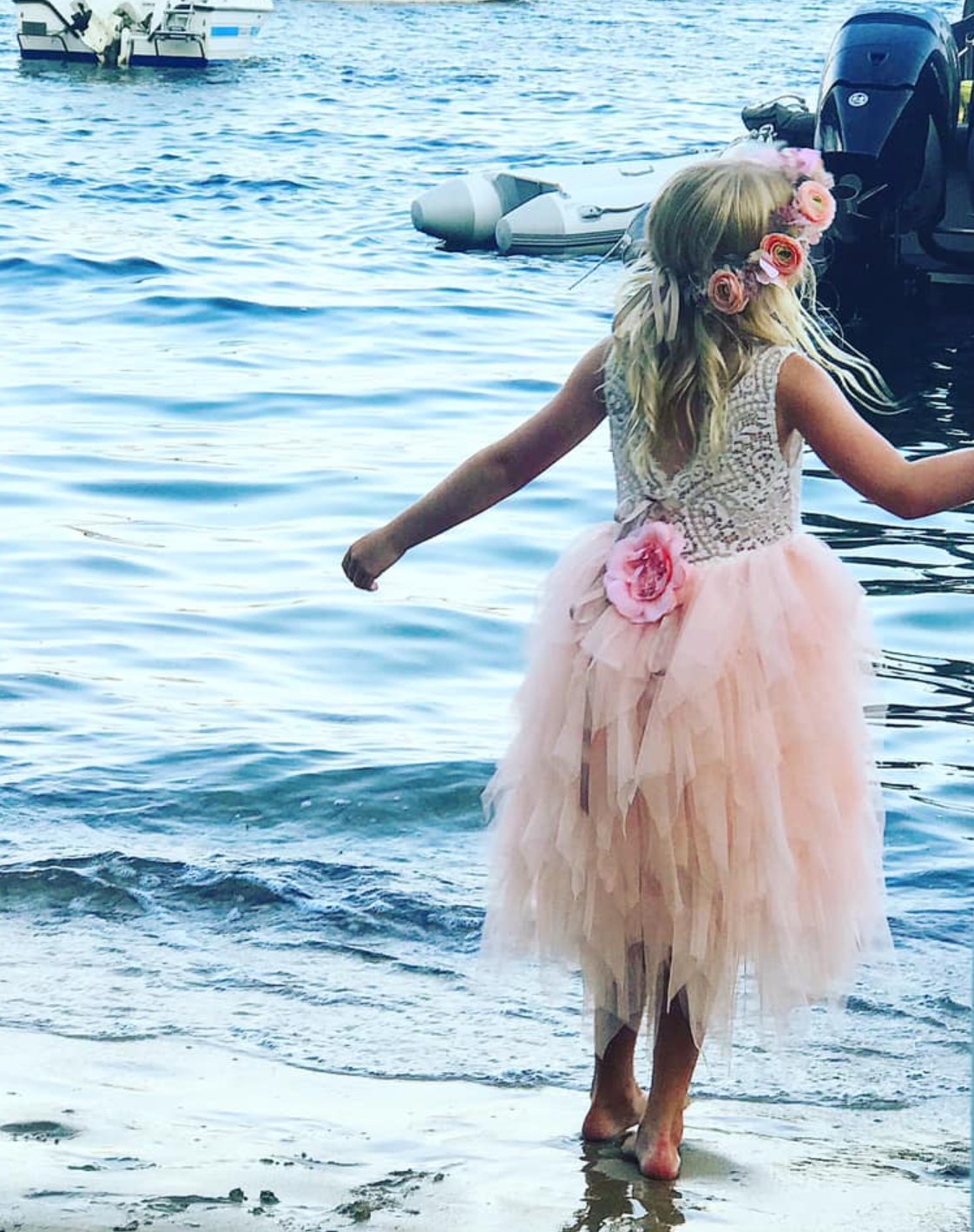 Bess in Blush/Apricot Luxurious Tulle Flower Girl | Party Dress