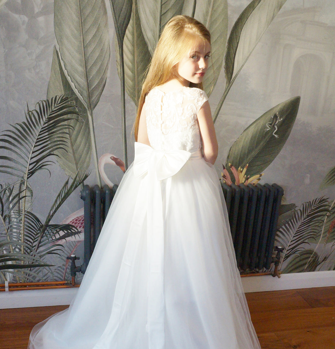 Ameria in Ivory Flower Girl Communion Dress