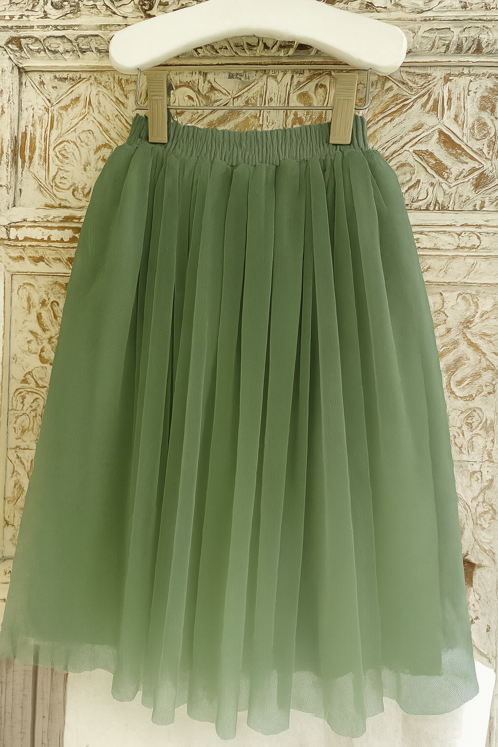 Enchanted Ruffle Tutu in Apple Green with a Pink Satin Drawstring Bag.