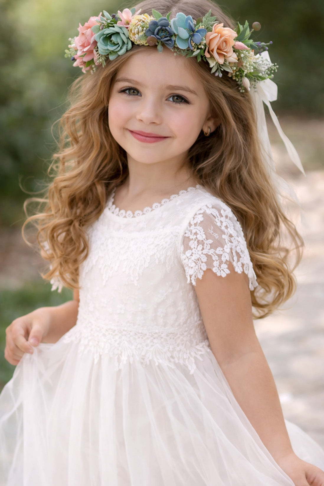 Arabella Flower Crown + Pink Satin Drawstring Bag- Ages 6 + upwards.