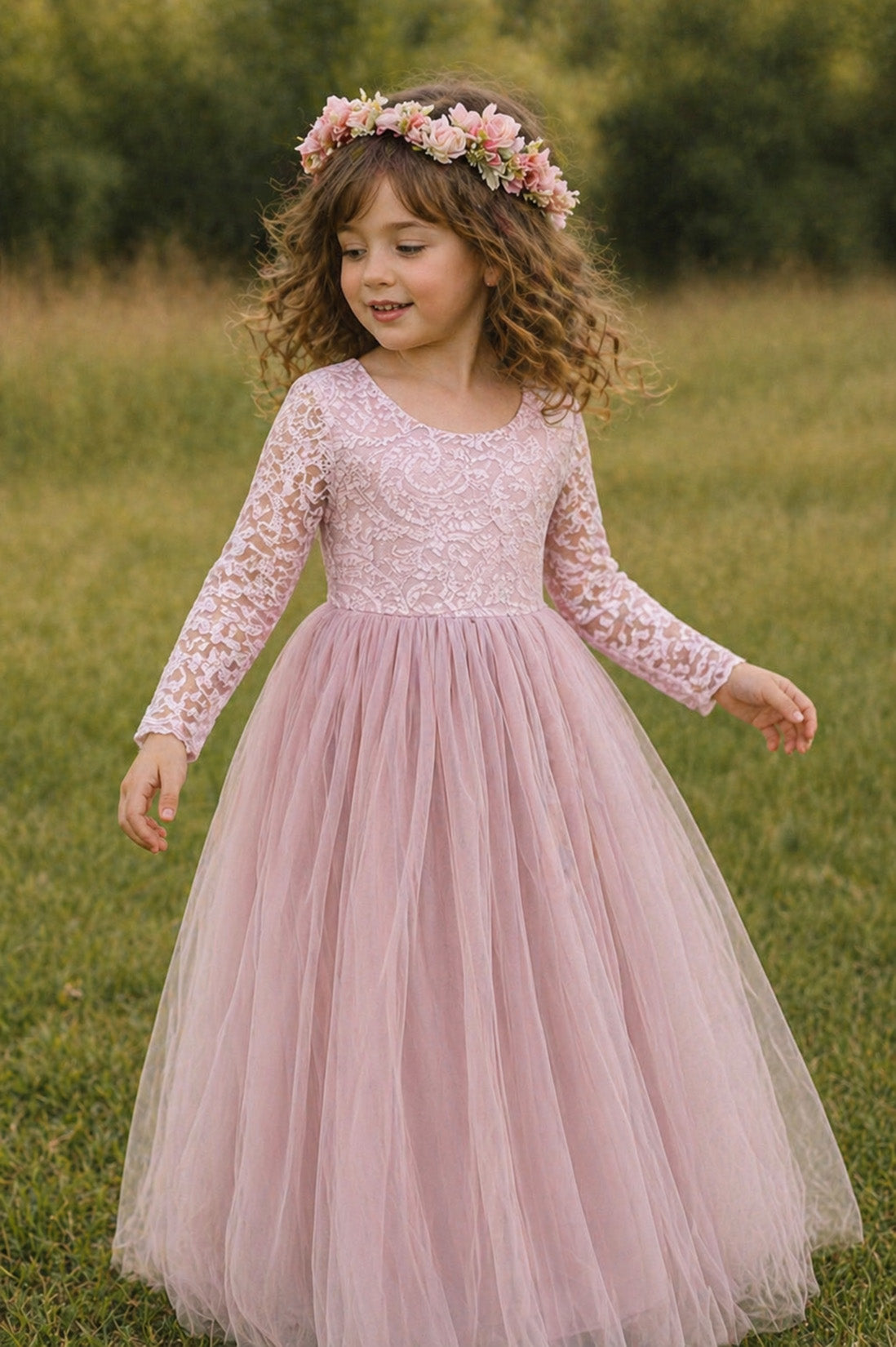 Celestial in Dusty Rose ~ Party or Flower Girl Dress with Flower Sash