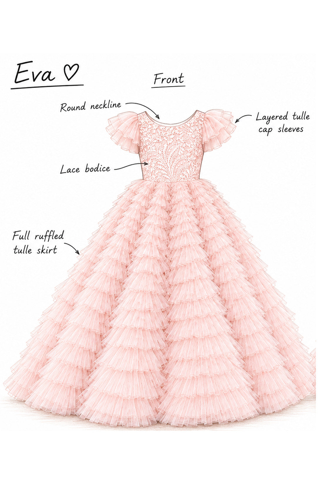 Eva in Ballet Pink Party Girl or Flower Girl Dress
