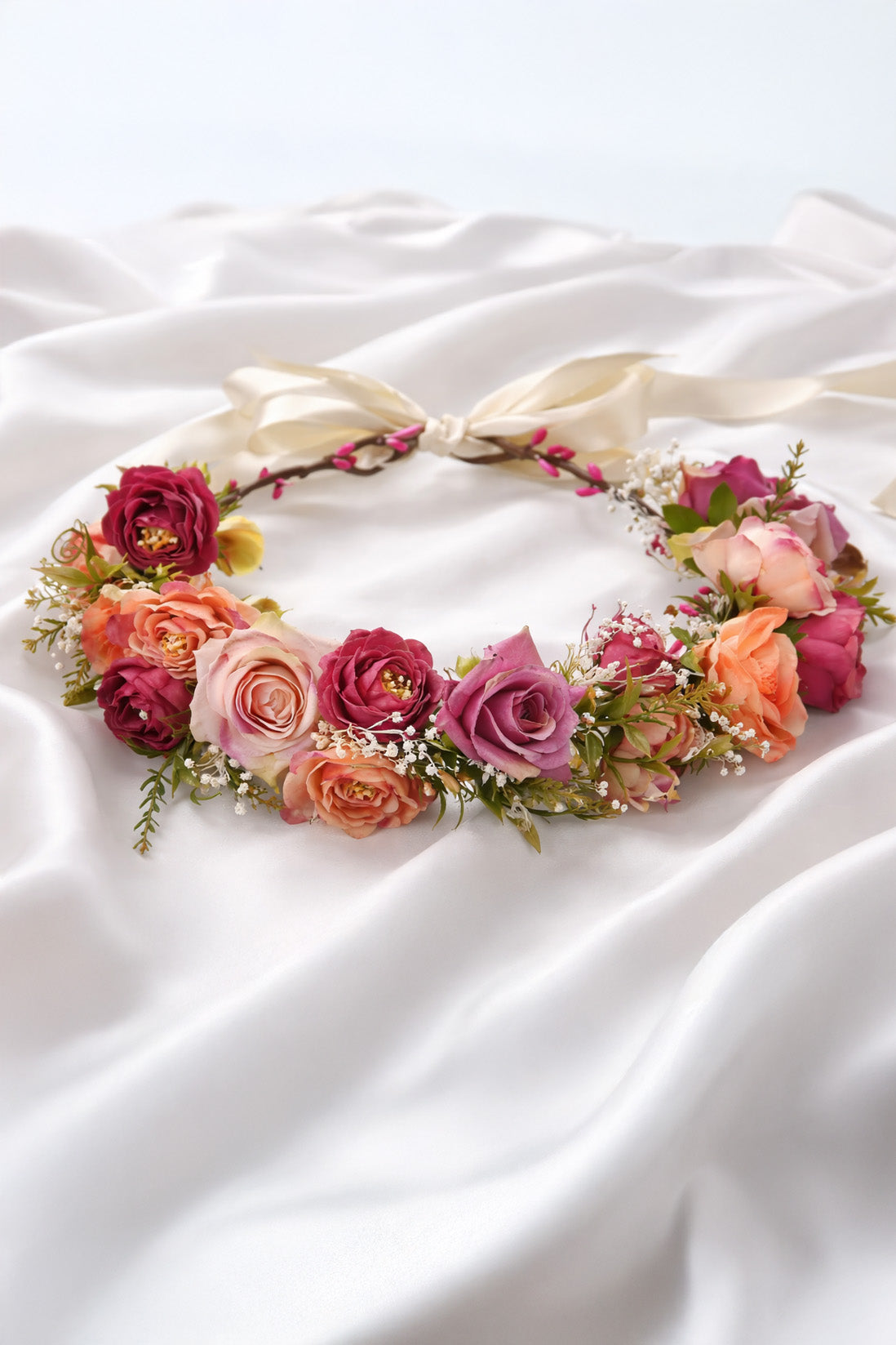 Thea  Flower Crown + Pink Satin Drawstring Bag - Ages 6 + upwards.