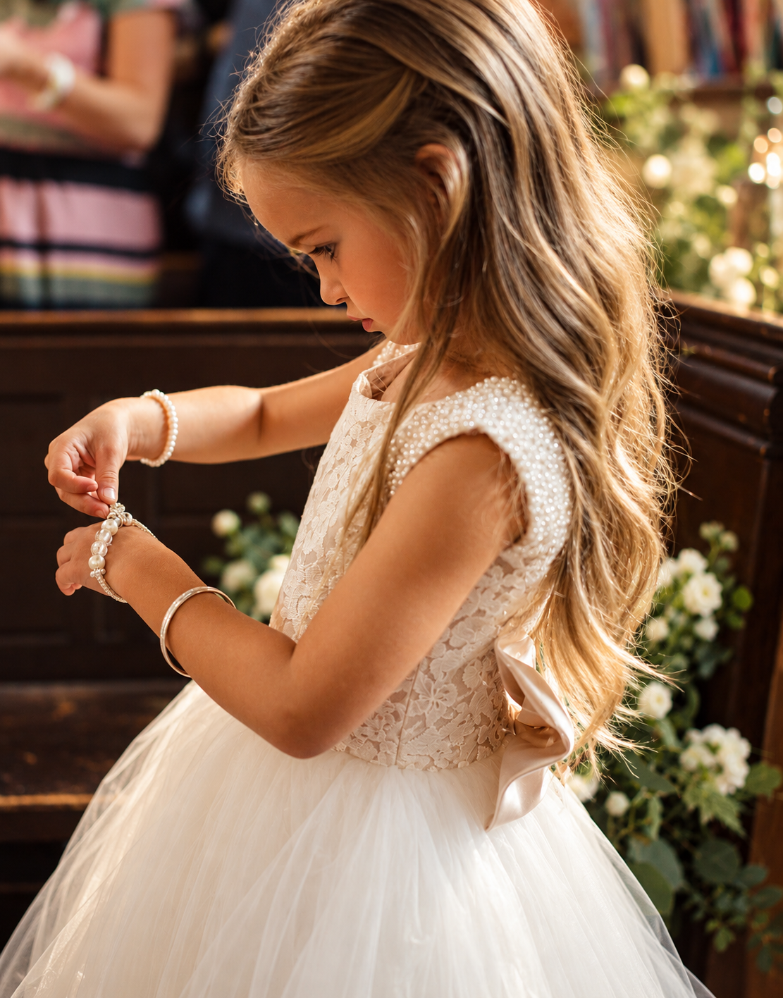 Maryanne in Champagne + Ivory White Skirt - Flower Girl Dress