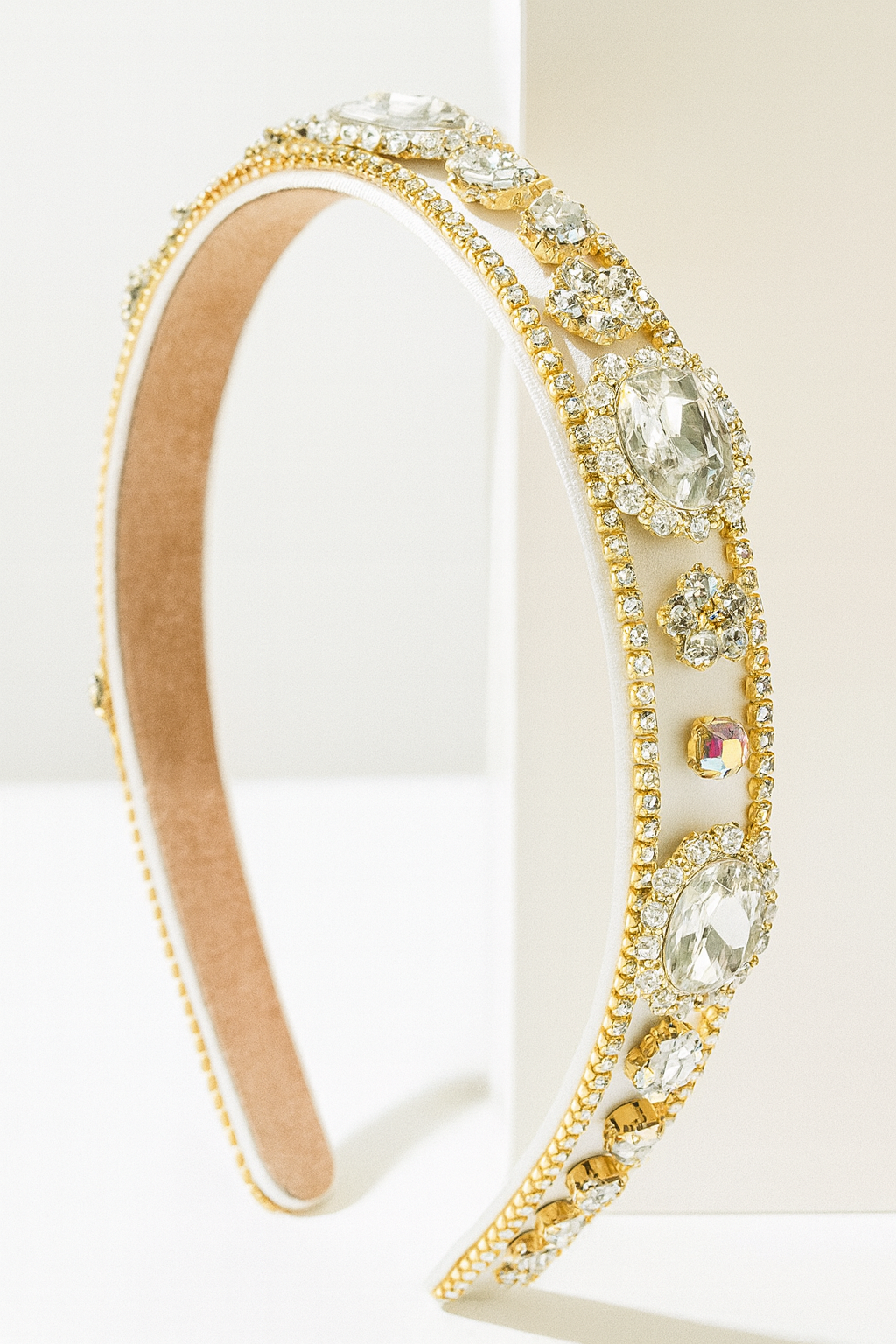 Hope ~ Gold + Ivory Headband  (Ages 2 - Adult) with a pink satin drawstring bag.