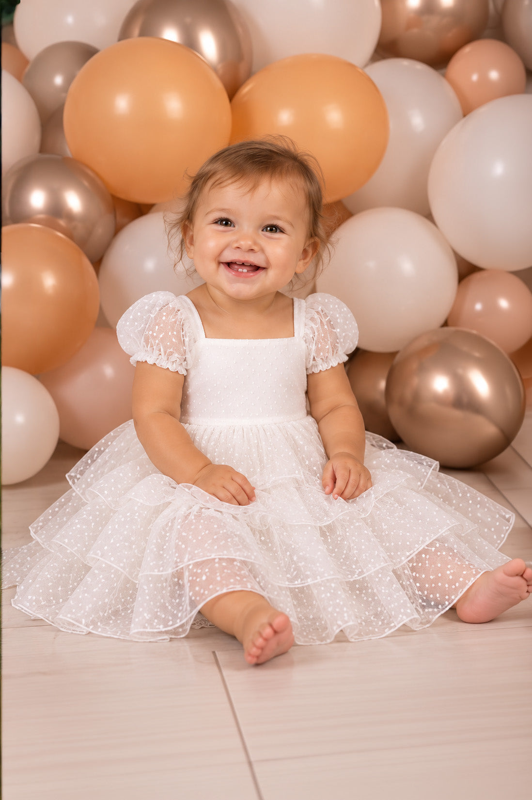 Isla ~ Ivory White Spotty Party Girl Dress