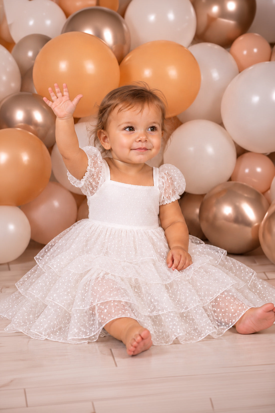 Isla ~ Ivory White Spotty Party Girl Dress {Baby + Toddler}