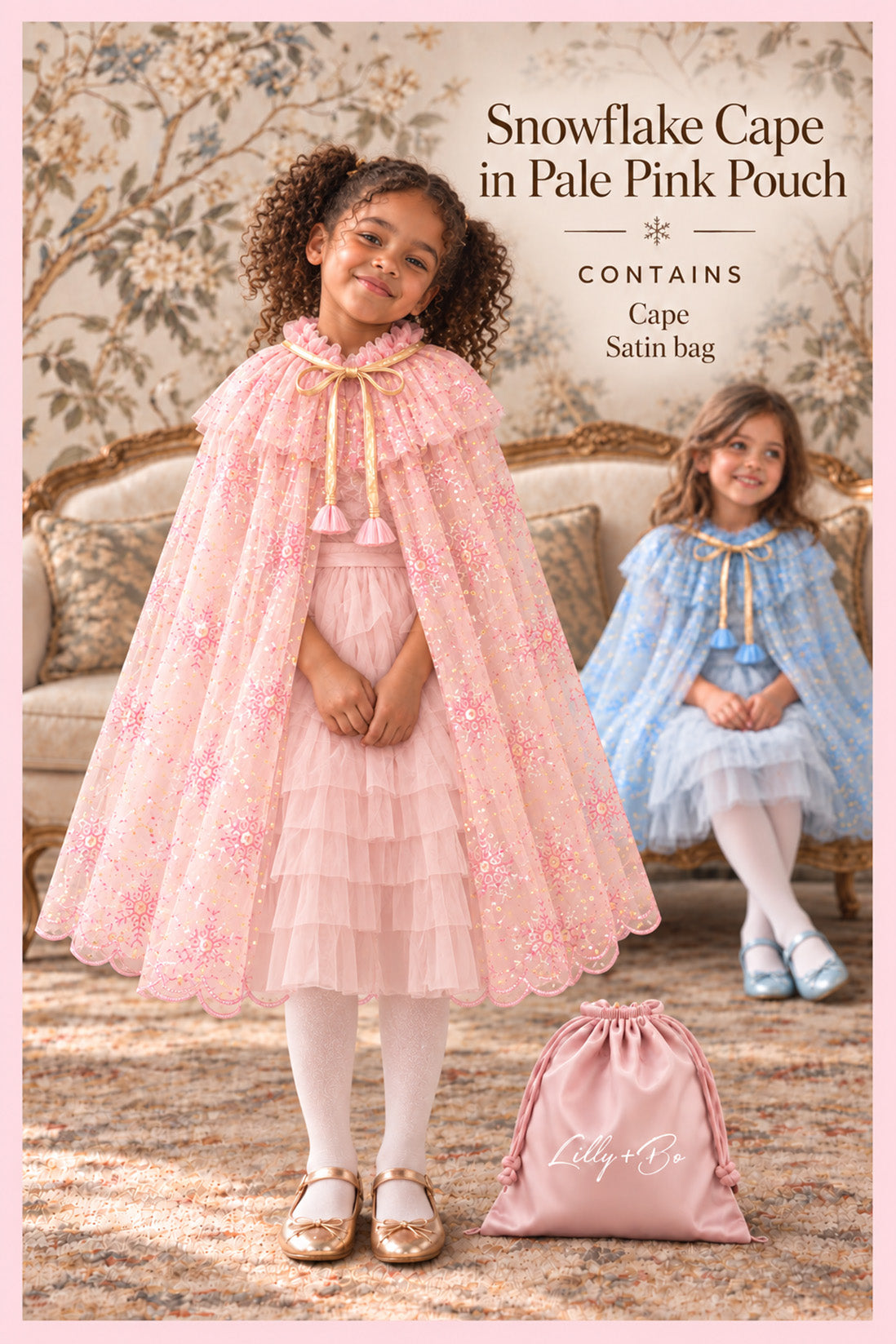 Snowflake Cape in Pale Pink ~ with a Pink Satin Drawstring Bag