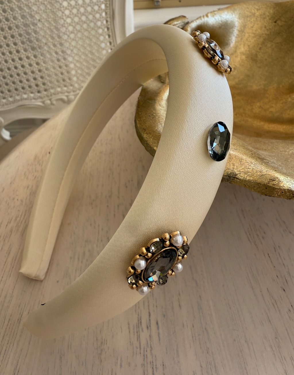 Penelope Headband (Ages 6-Adult) with a pink satin drawstring bag.