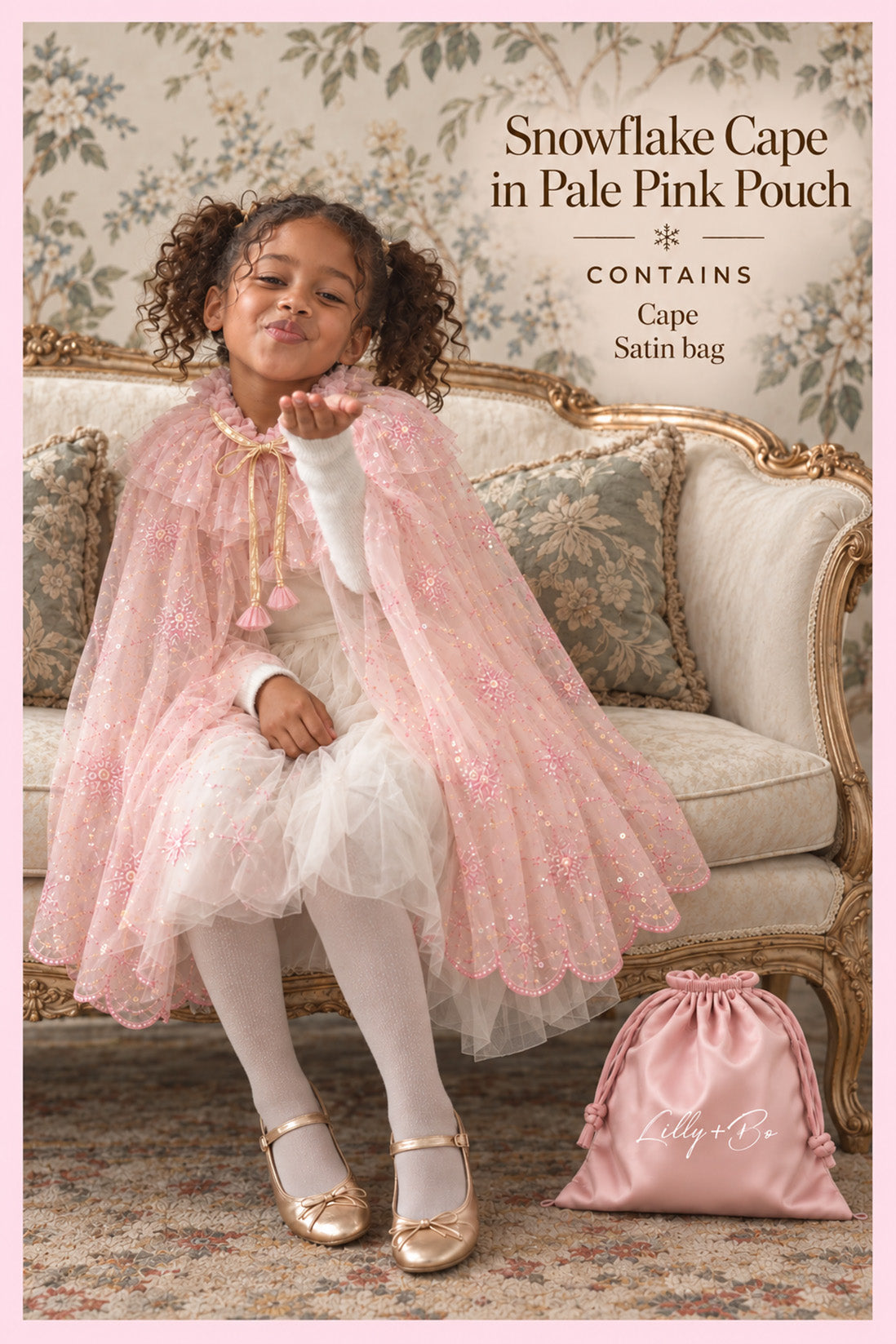 Snowflake Cape in Pale Pink ~ in a Pink Satin Drawstring Bag
