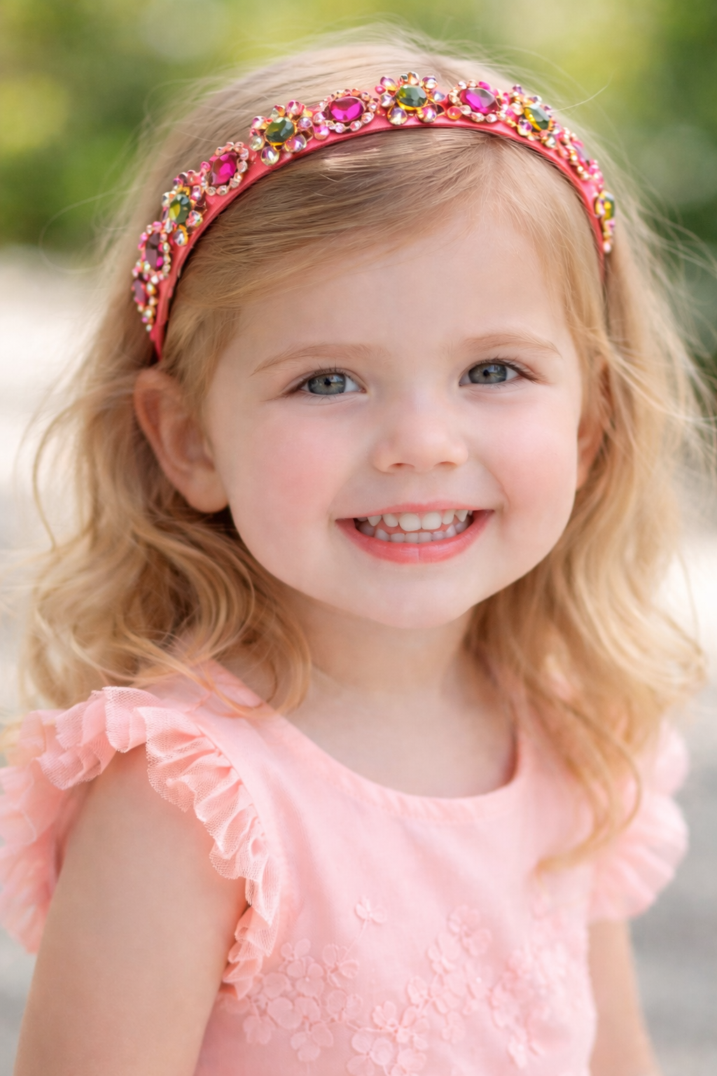 Rosalie Fuchsia Satin Headband (Ages 2 upwards) with a pink satin drawstring bag