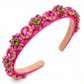 Rosalie Fuchsia Satin Headband (Ages 2 upwards) with a pink satin drawstring bag