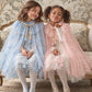 Snowflake Cape in Powder Blue ~ with a Pink Satin Drawstring Bag