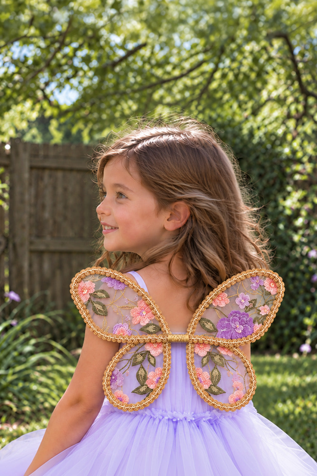 Violet Flutter Wings in a pink drawstring satin bag
