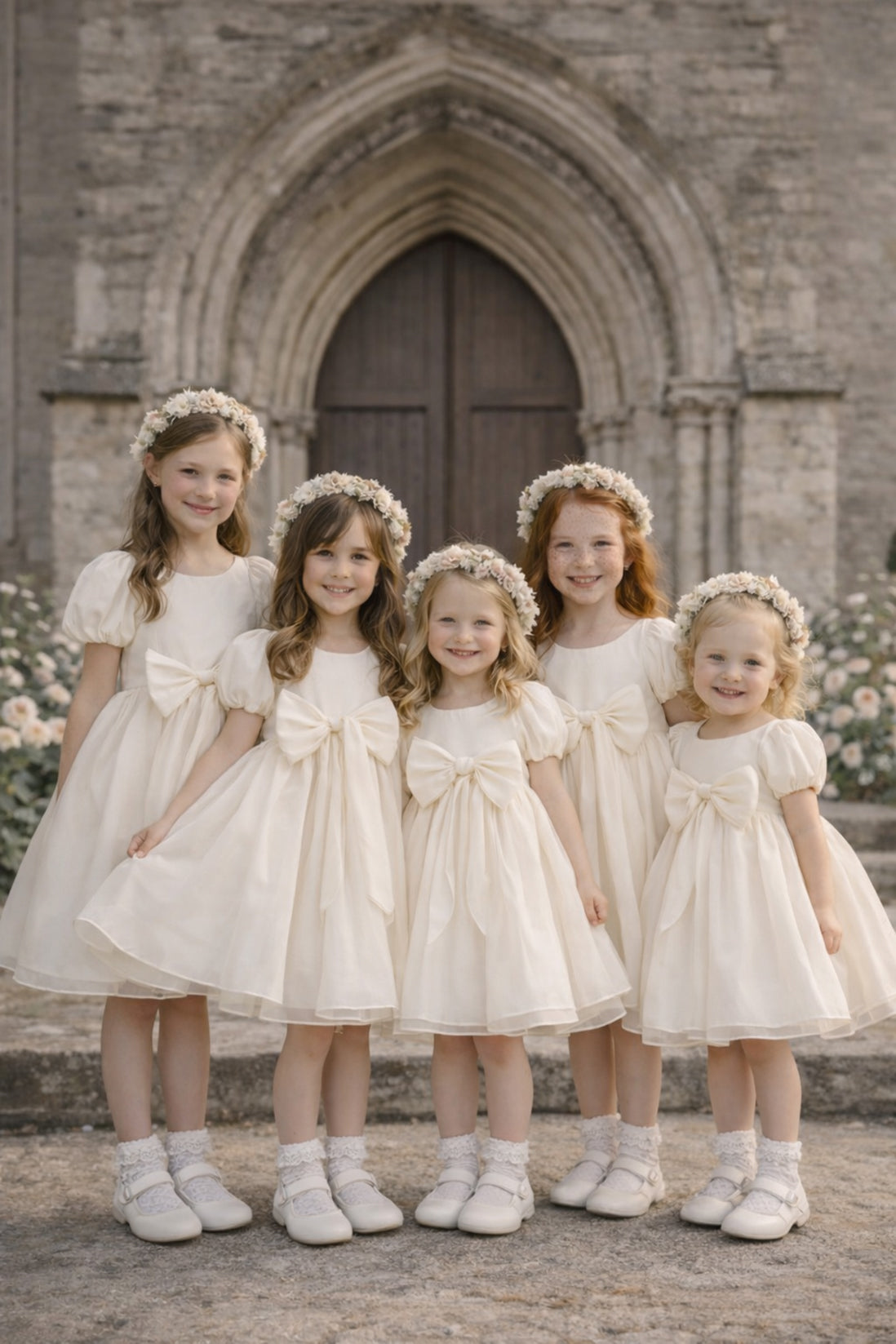 Adele in Antique Cream Flower Girl Dress