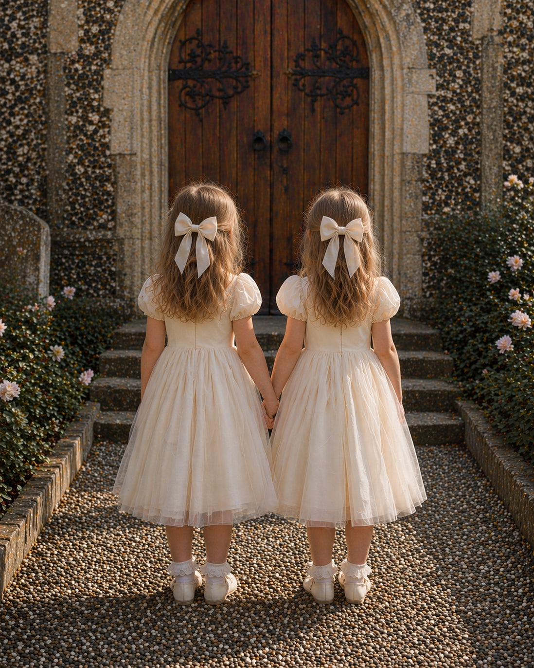 Adele in Antique Cream Flower Girl Dress