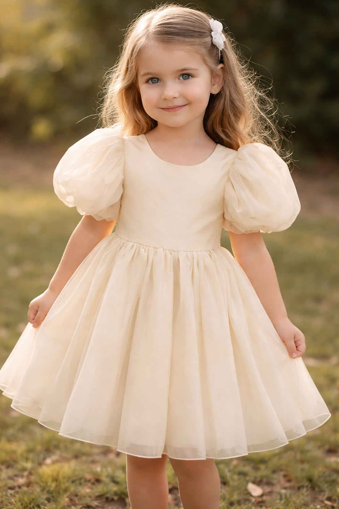 Adele in Antique Cream Flower Girl Dress
