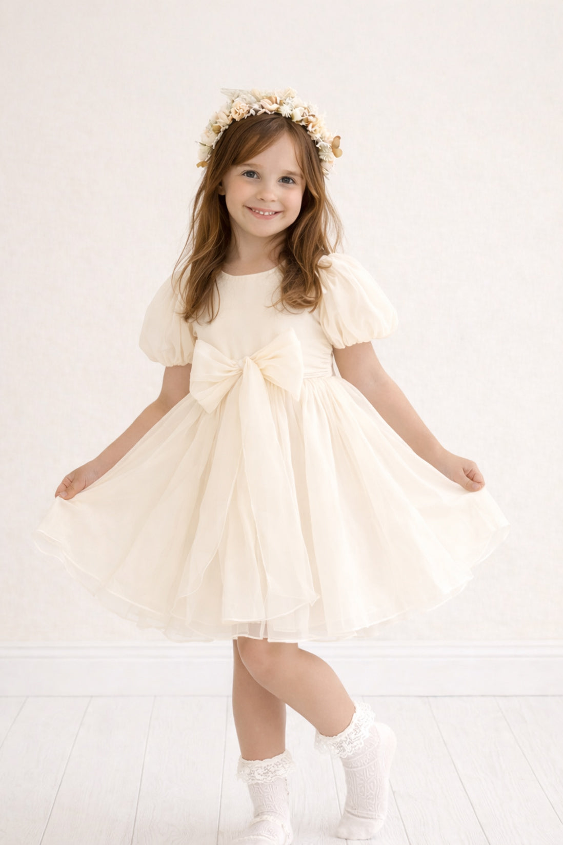 Adele in Antique Cream Flower Girl Dress