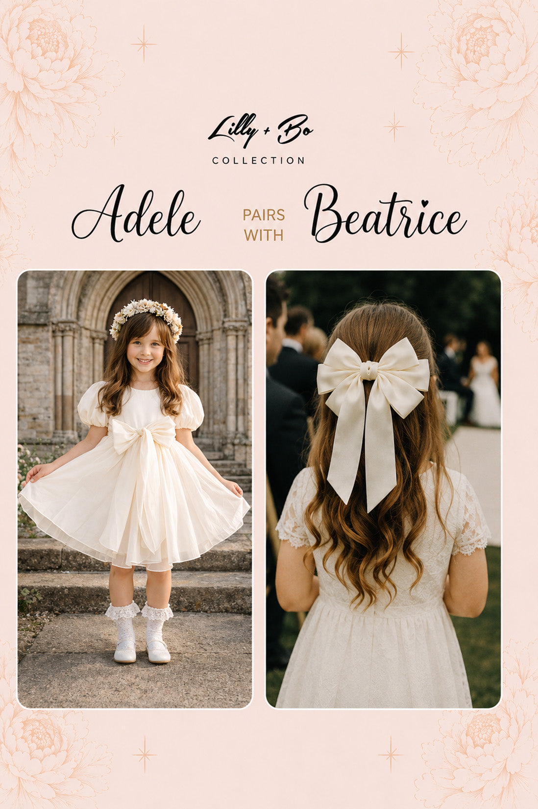 Adele in Antique Cream Flower Girl Dress
