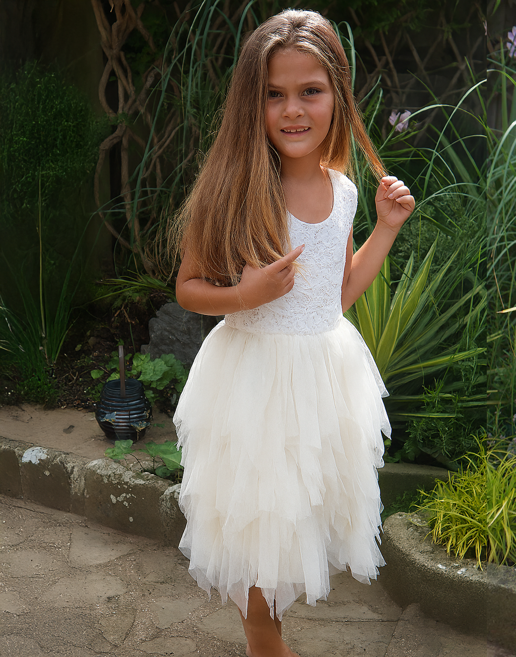 Aria in Antique Cream ~ Party or Flower Girl Dress