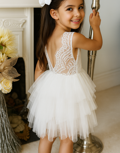 Aria in Ivory White Party or Flower Girl Dress