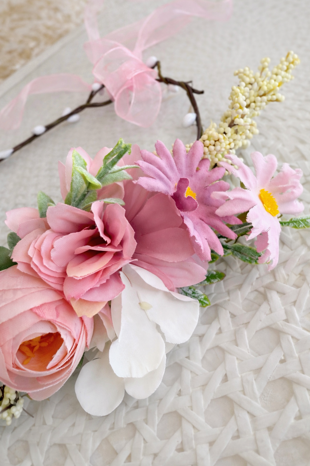 Aspen Flower Crown + Pink Satin Drawstring Bag Ages 2+ upwards