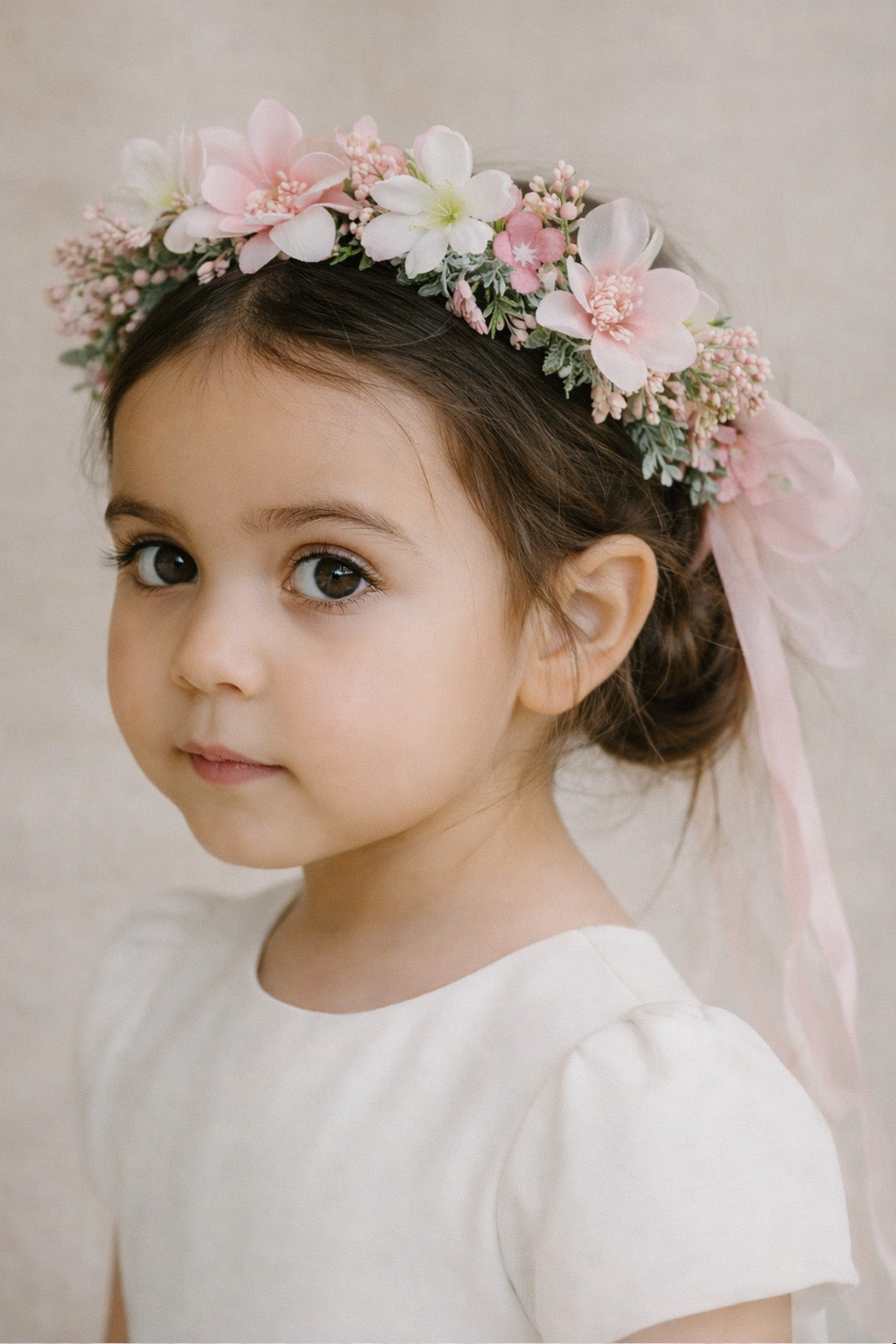 Aspen Flower Crown + Pink Satin Drawstring Bag Ages 2+ upwards