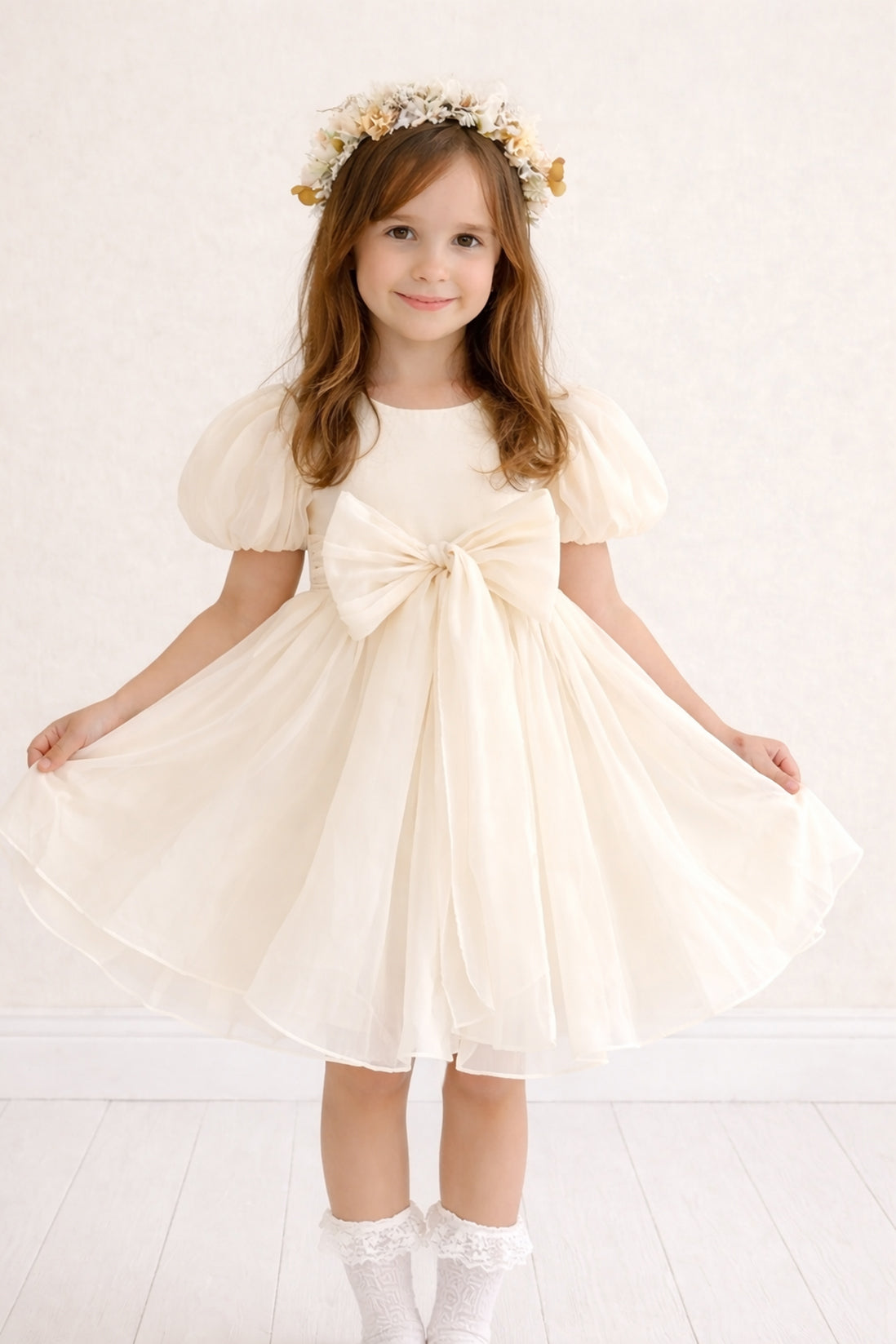 Adele in Antique Cream Flower Girl Dress