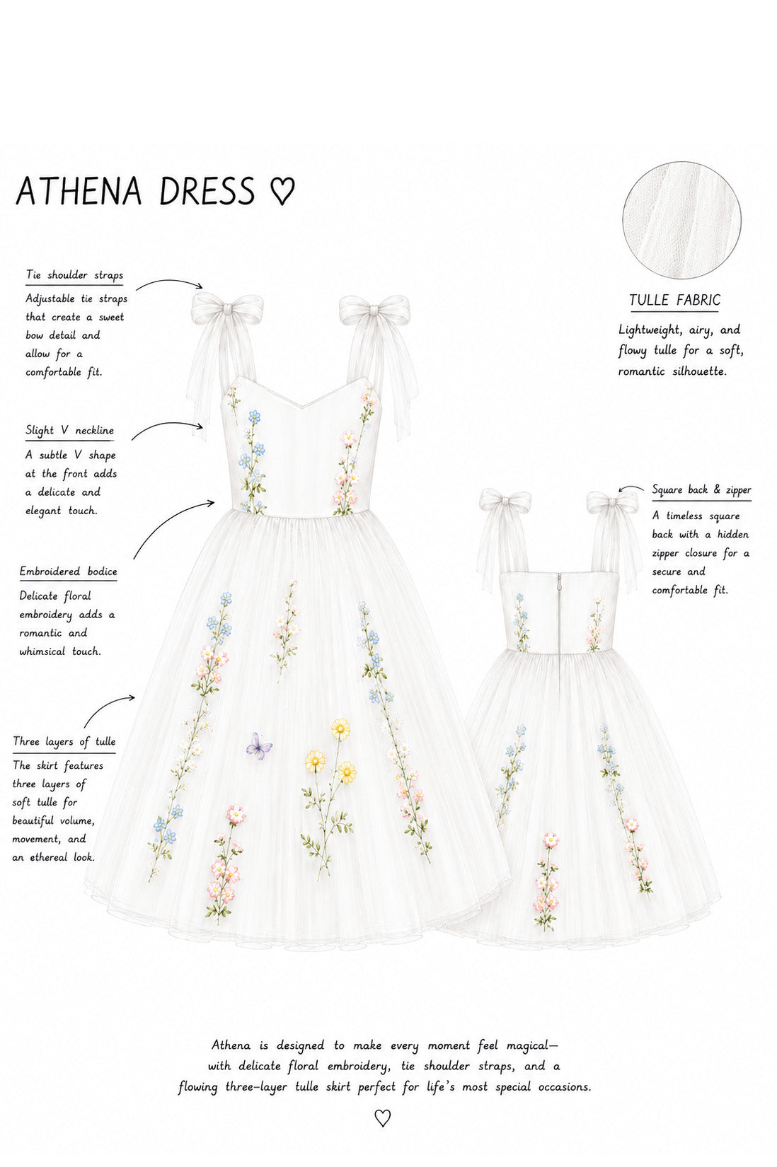 Athena ~  Ivory White Party or Flower Girl Dress