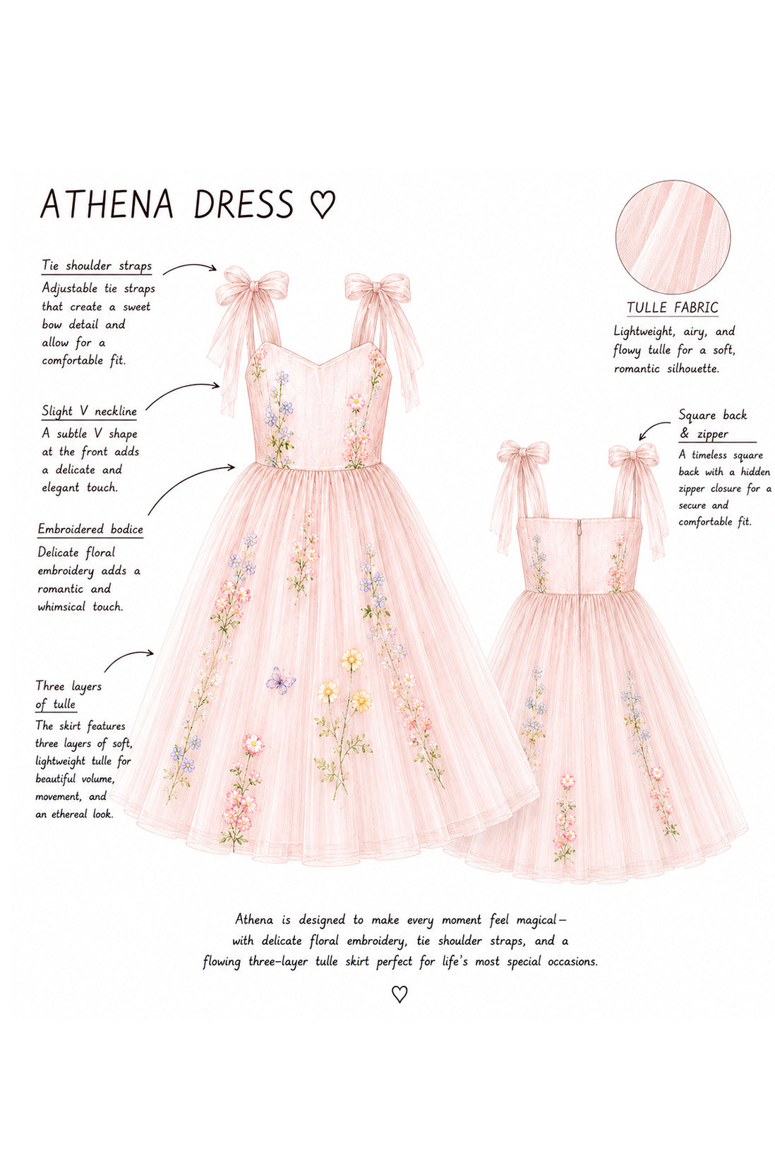 Athena ~ Blush Pink Party or Flower Girl Dress