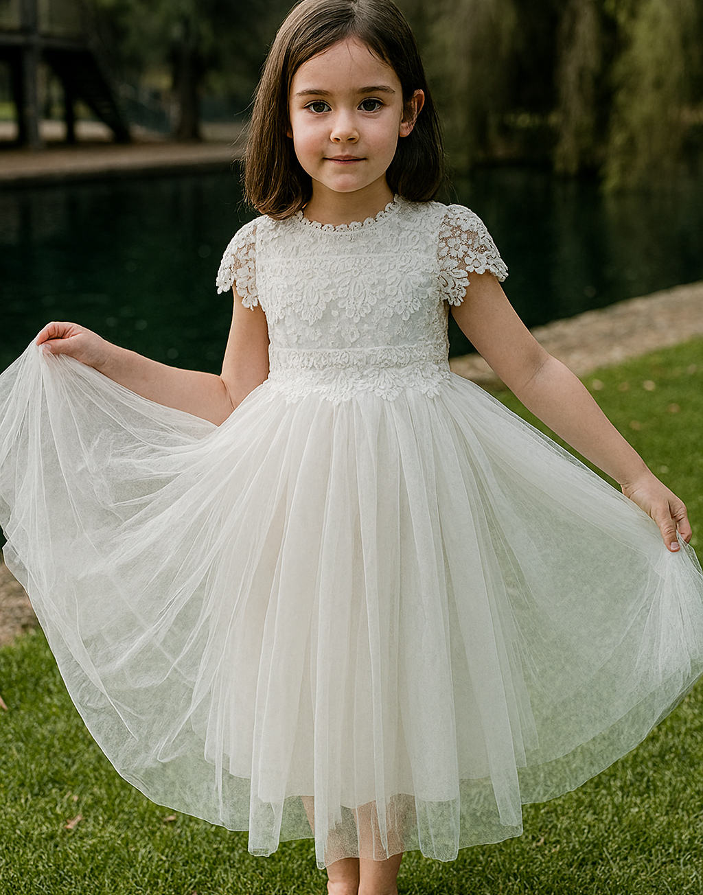 Audrey in Ivory White ~ Party or Flower Girl Dress