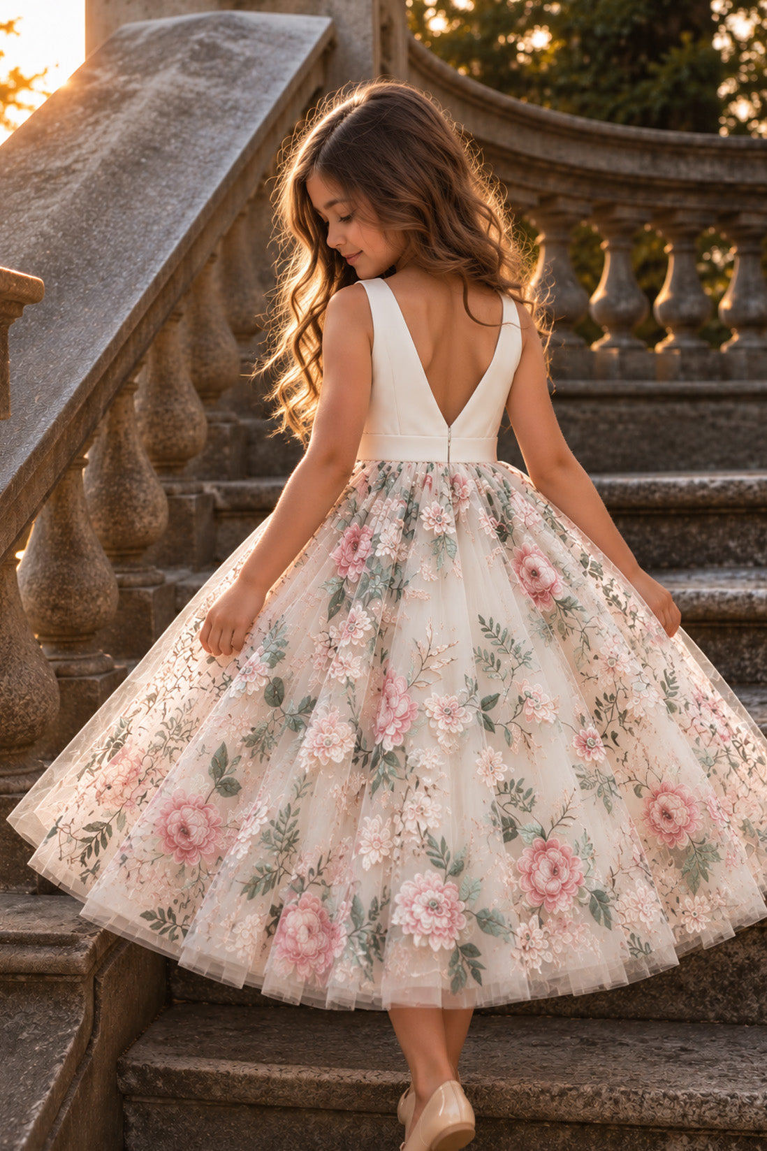 Aurora in Ivory White and Floral Party Girl Dress