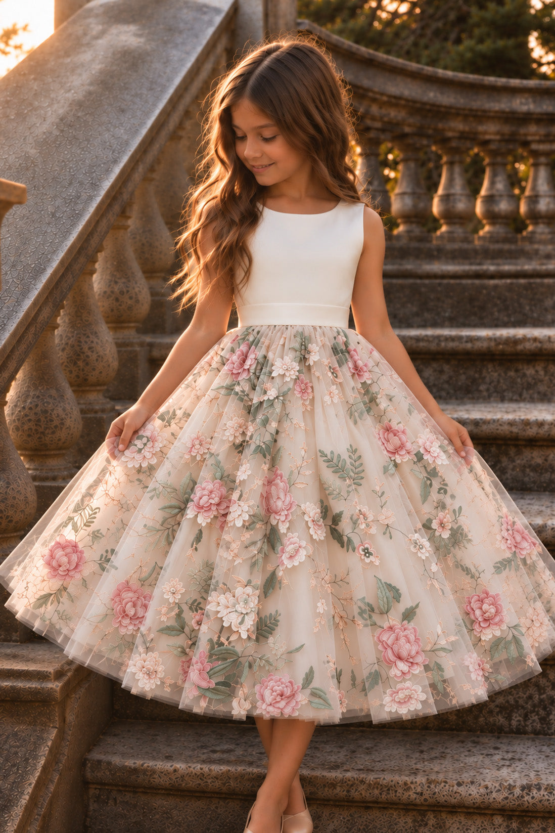 Aurora in Ivory White and Floral Party Girl Dress
