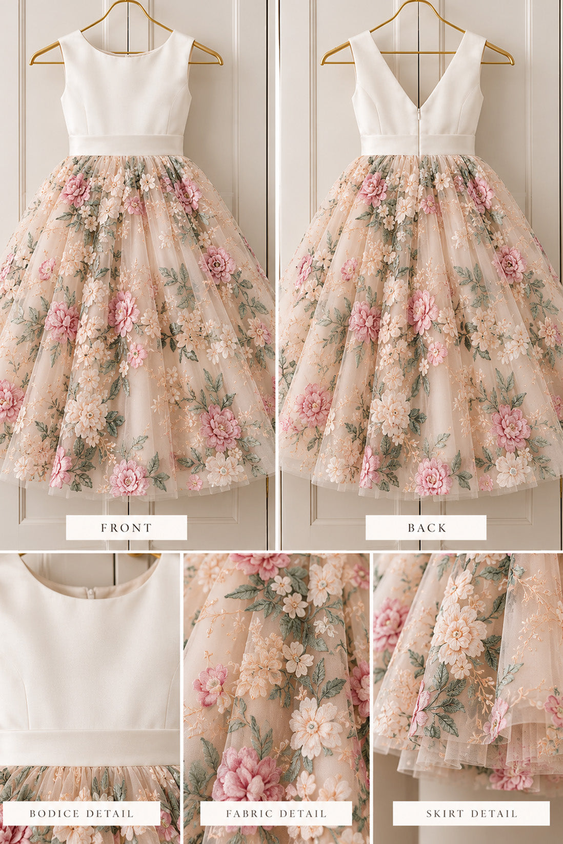 Aurora in Ivory White and Floral Party Girl Dress