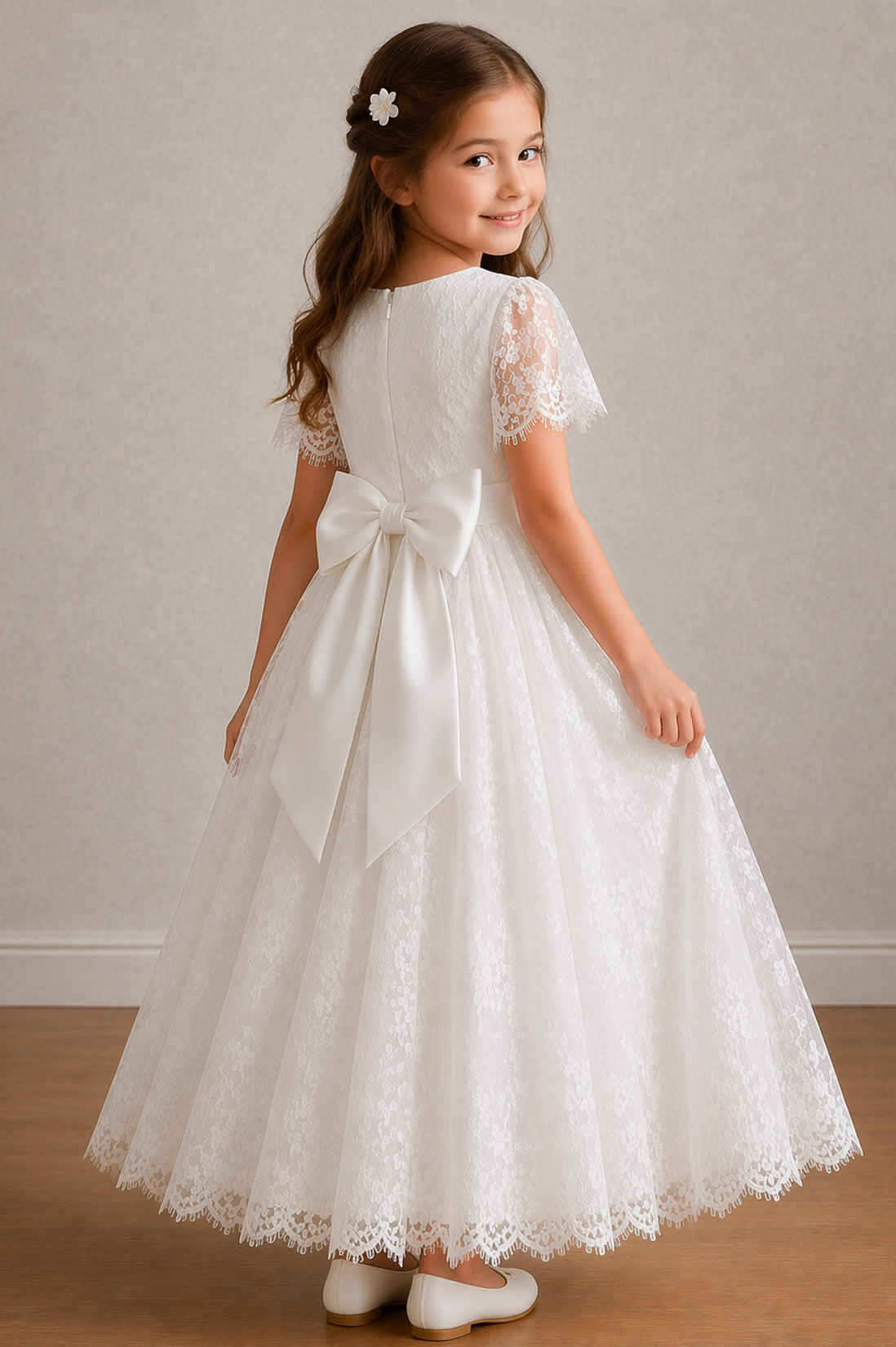 PREORDER - Bella Ivory White - Flower Girl or Ceremonial Dress
