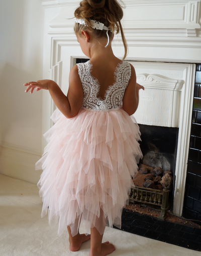 Bess in Blush/Apricot Luxurious Tulle Flower Girl | Party Dress