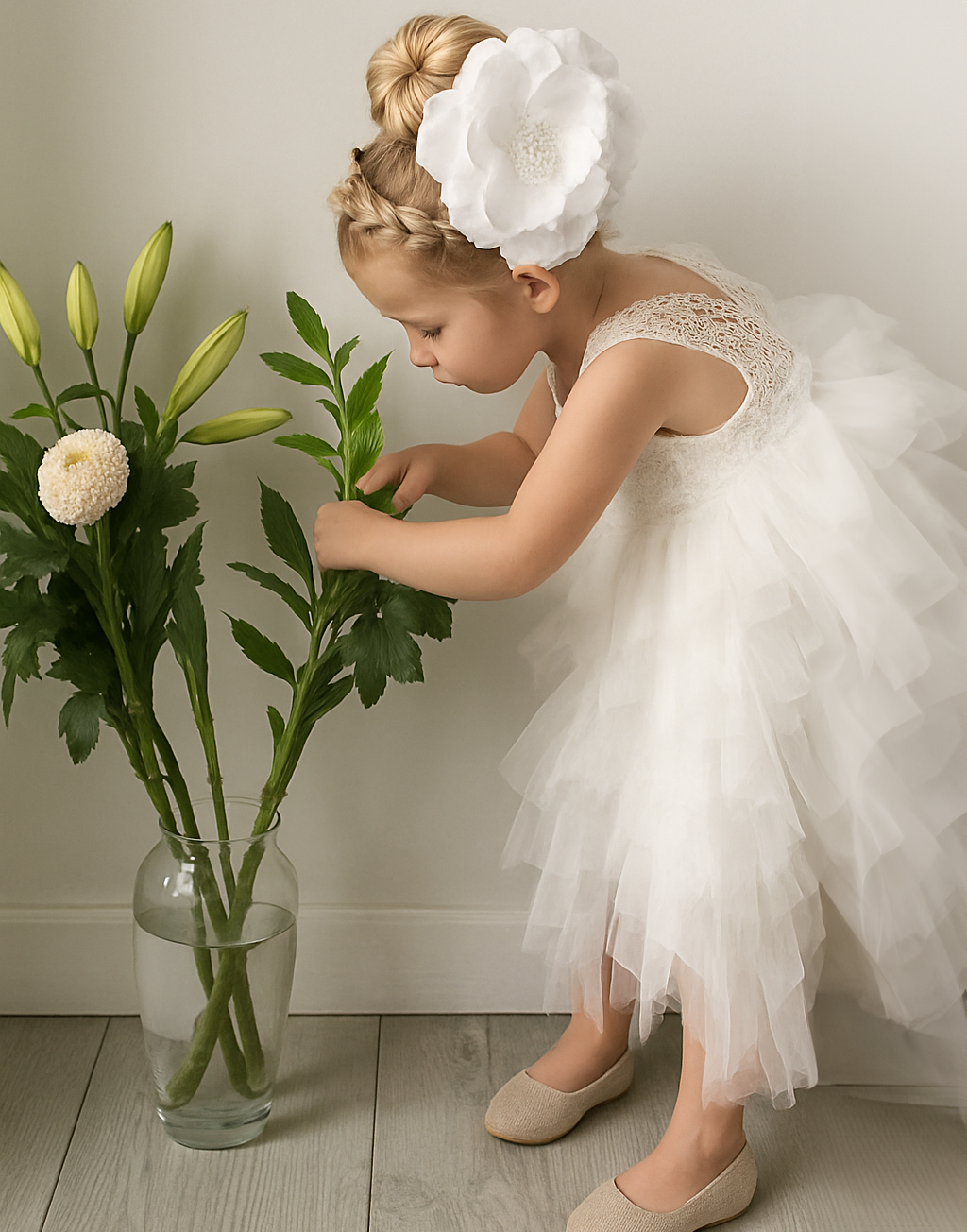 Bess in Ivory White Luxurious Tulle Flower Girl | Party Dress