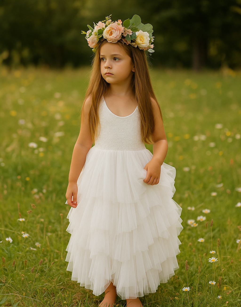 Bess in Ivory White Luxurious Tulle Flower Girl | Party Dress