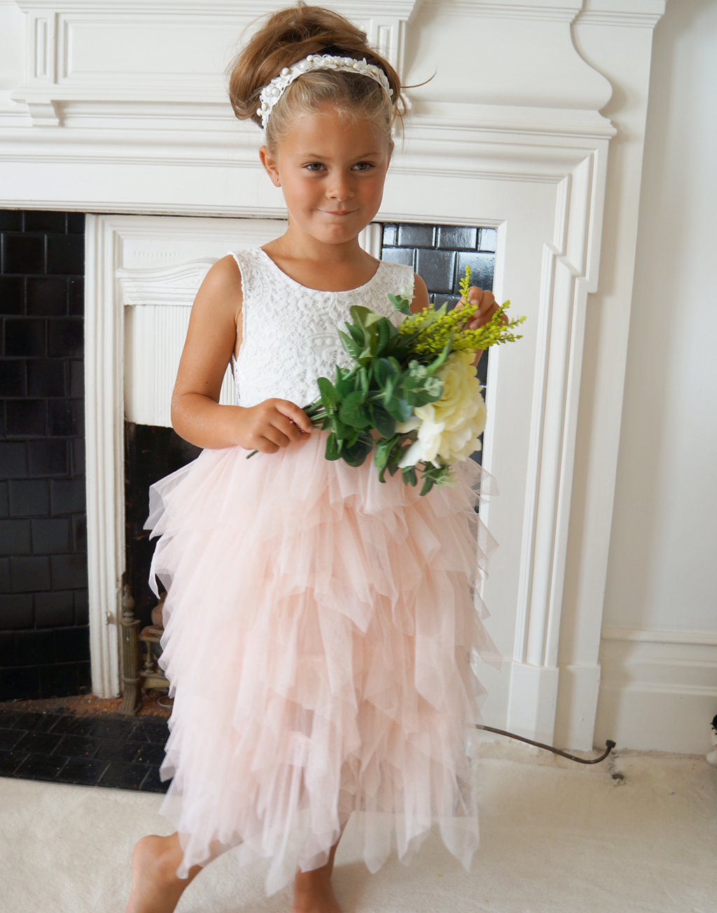 Bess in Blush/Apricot Luxurious Tulle Flower Girl | Party Dress