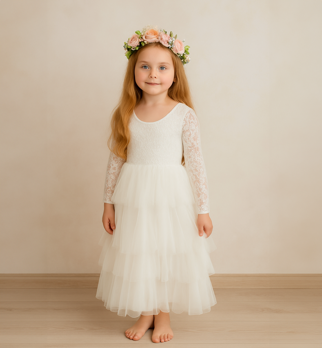 Girls Prom Dresses Girls' Ivory Tulle Flower Girl Dress - Formal Communion,  Pageant, Birthday Party Dress With Sash Nel's Creations Flower Girl Dress