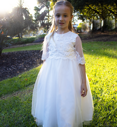 Celeste - White Communion on Flower Girl Dress