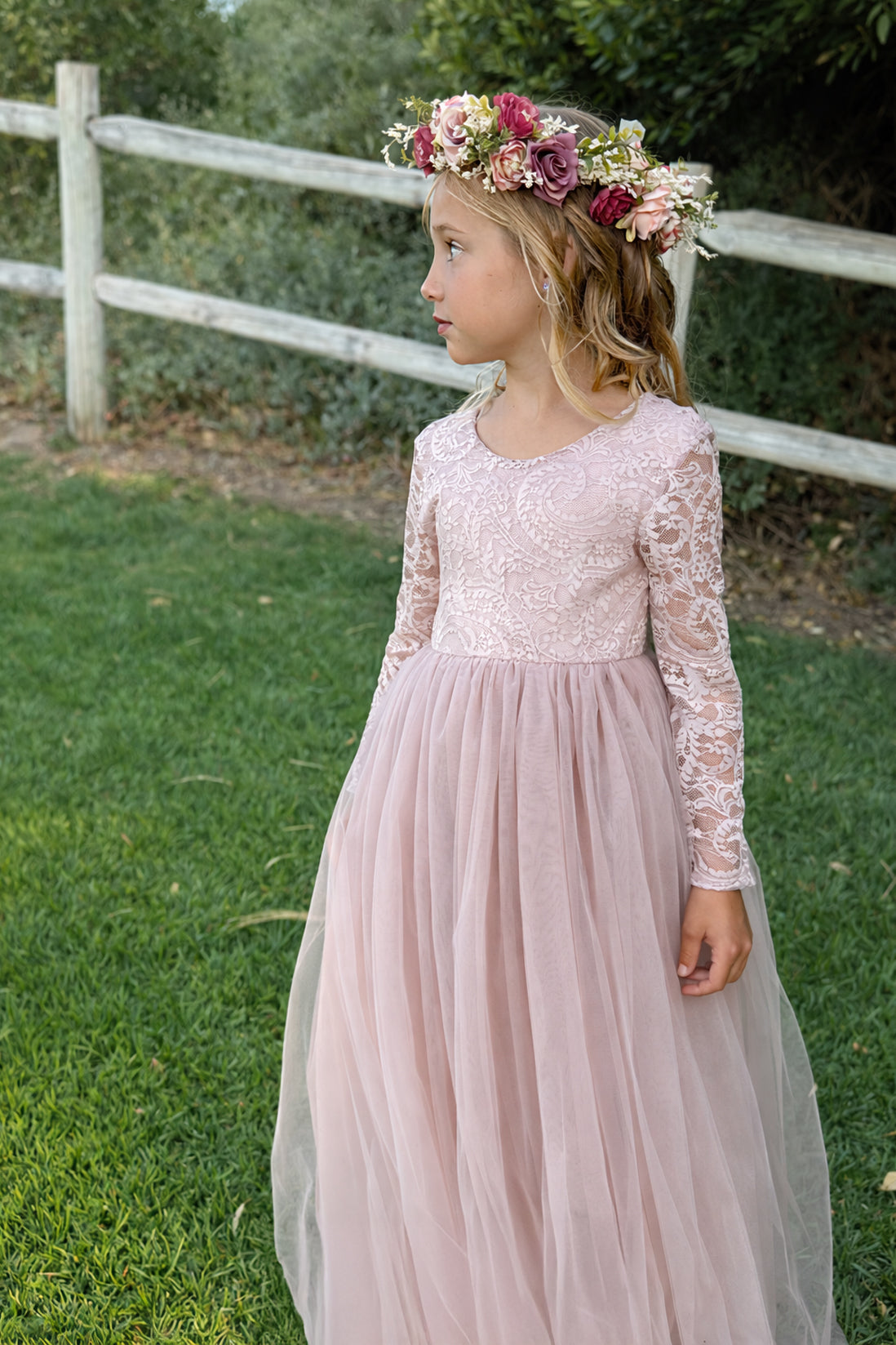 Celestial in Dusty Rose ~ Party or Flower Girl Dress with Flower Sash