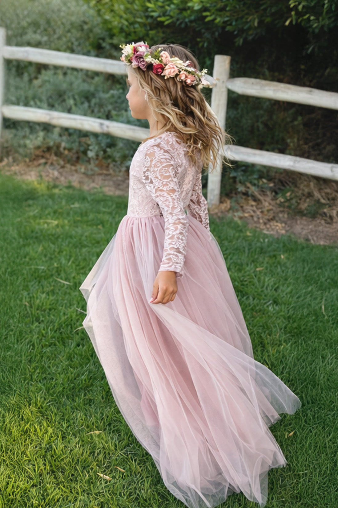 Celestial in Dusty Rose ~ Party or Flower Girl Dress with Flower Sash