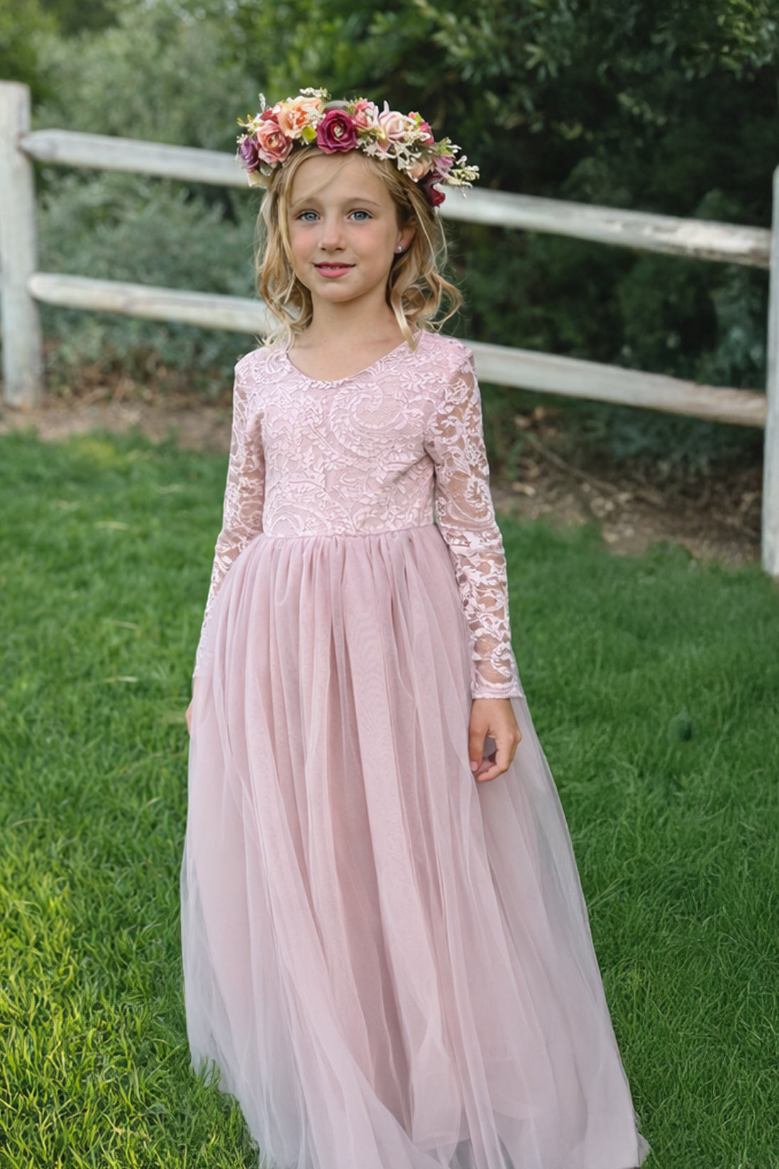 Celestial in Dusty Rose ~ Party or Flower Girl Dress with Flower Sash