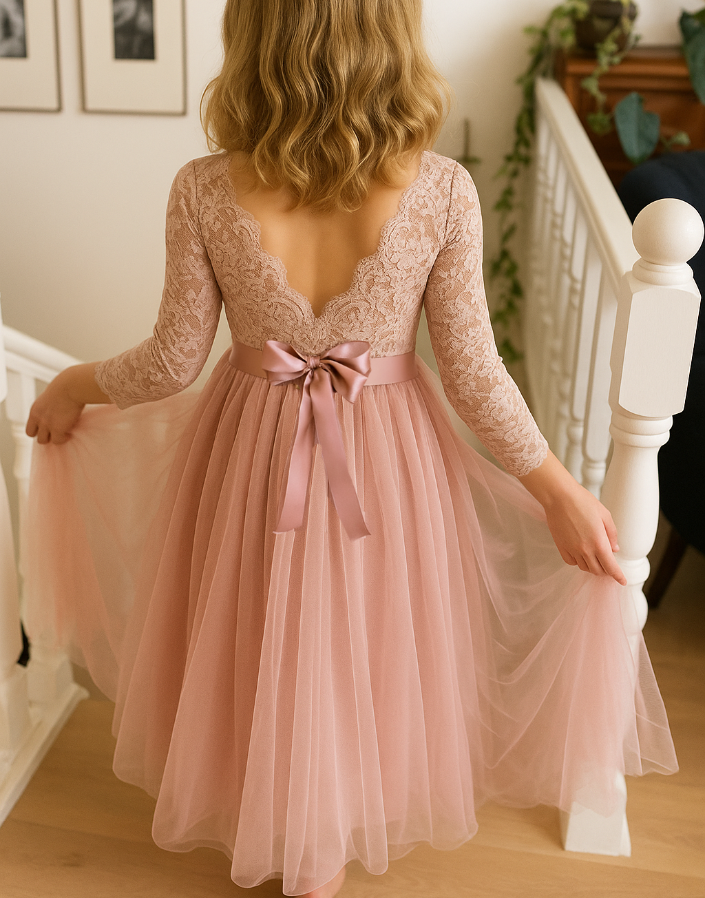 Celestial in Dusty Rose ~ Party or Flower Girl Dress with Flower Sash