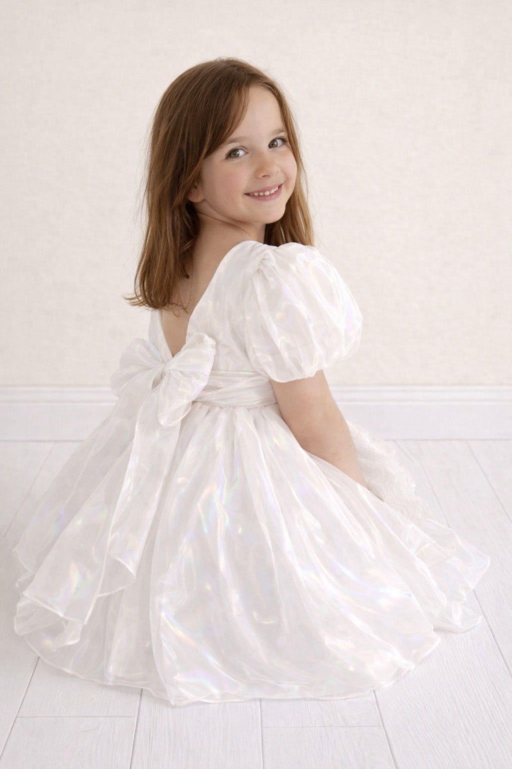 Cinnamon in White Party Girl or Flower Girl Dress